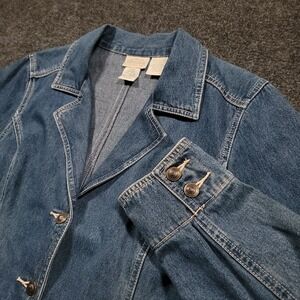 VTG St Johns Bay Women Denim Blazer Jacket Large Blue Button Front Cotton